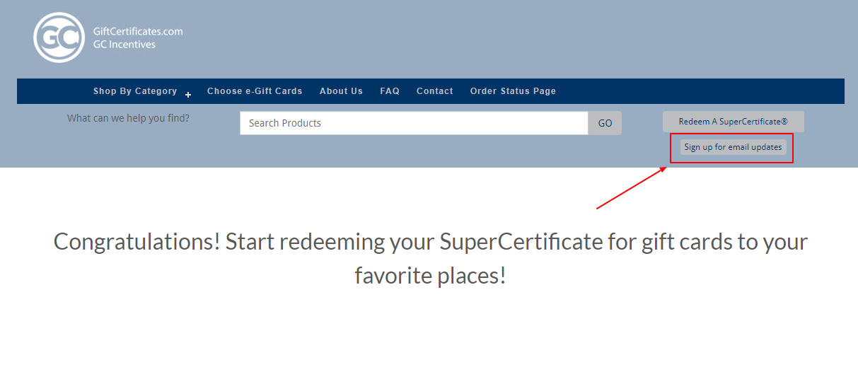Redeem Certificate for Gift Cards of GC Incentives