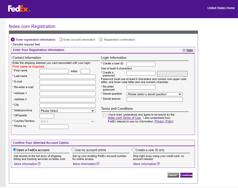 fedex USER Registration