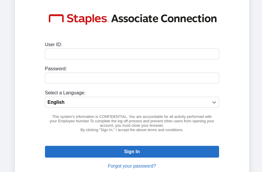 staples associate connection login