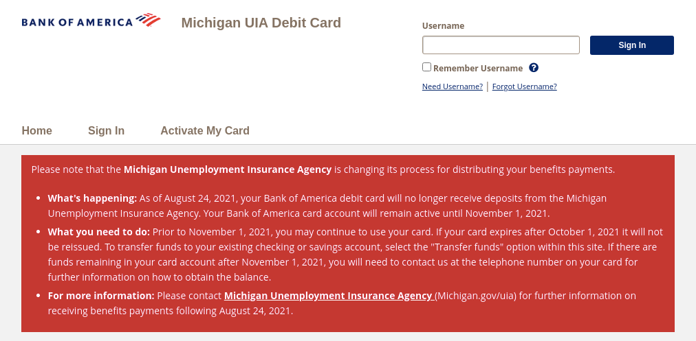 michigan uia debit card