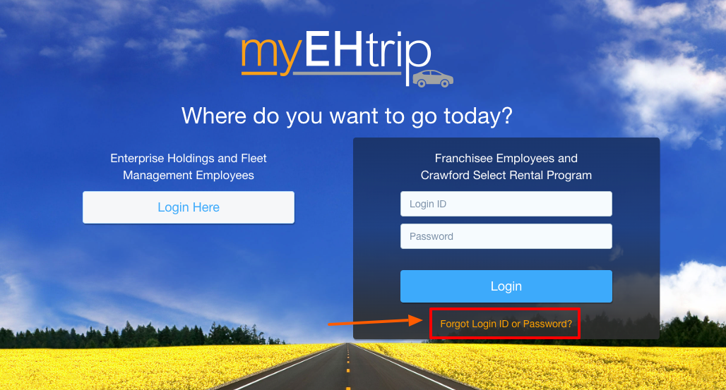 myehtrip forgot password page