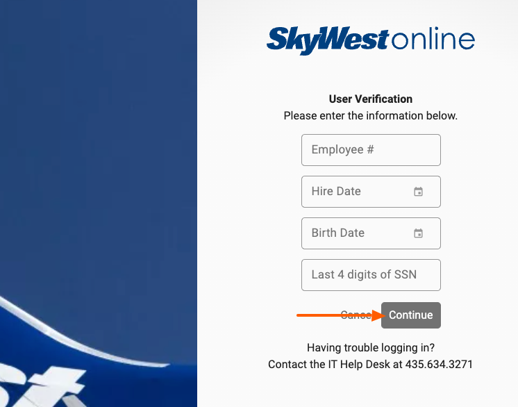 skywestonline forogot password page
